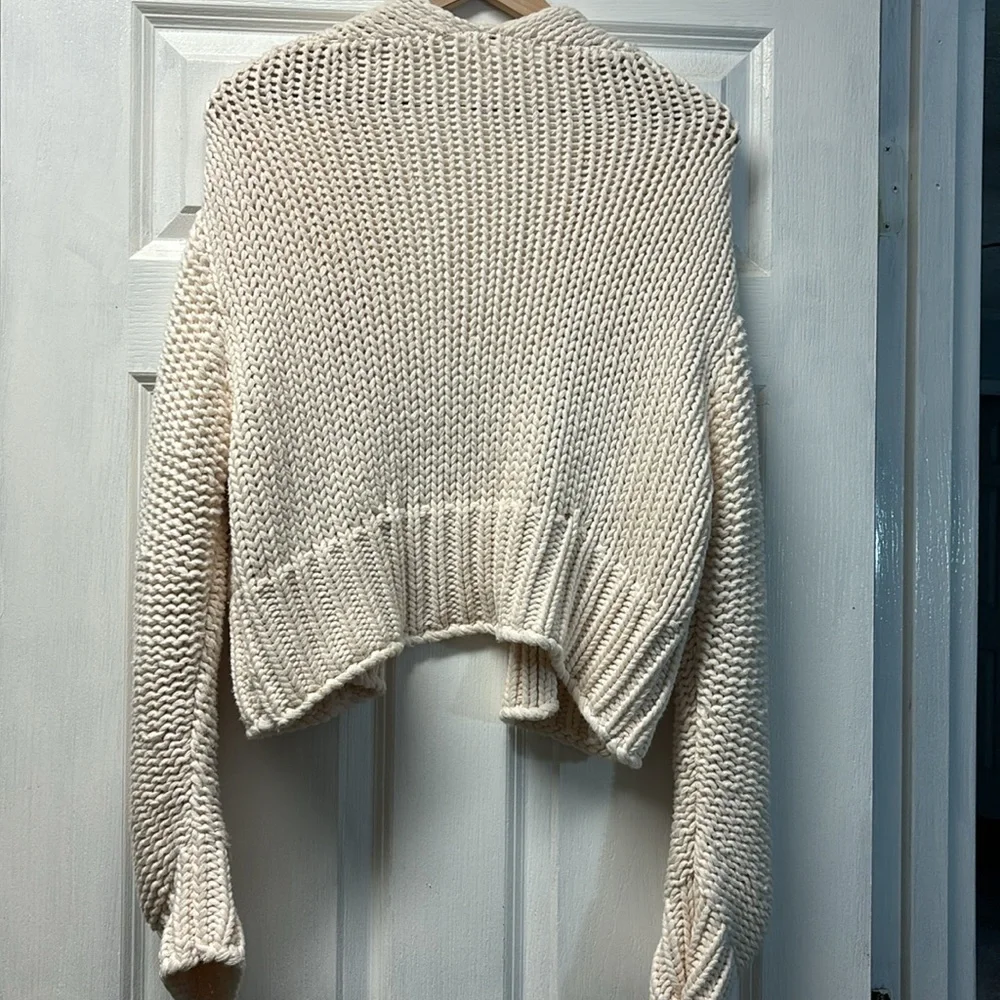 Free People Cream Chunky Knit Open front Cardigan minimalist boho